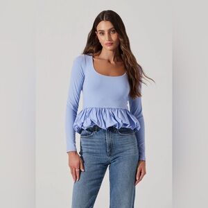 ASTR the label Bubble Hem Peplum Top Perrywinkle XL